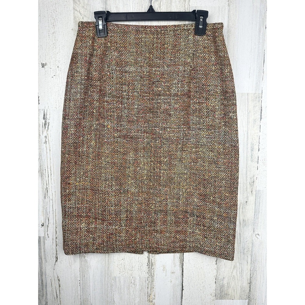 Vintage TALBOTS Earth Tone Silk Blend Tweed Pencil Lined Skirt w/ Slit Size 10 - Picture 2 of 12